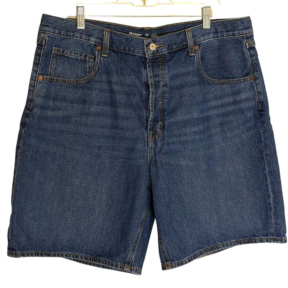 Old Navy Mid Rise Baggy Button Fly Denim Jean Shorts Womens 16